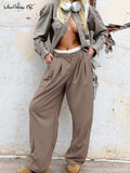 Yipinpay Fashion Brown Women Baggy Pants Patchwork Low Waist Loose Fit Trousers Streetwear Oversized Cargo Pants Female 2023