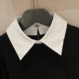 Yipinpay for Women Short Sleeve Sweater Y2k Grunge Graphic T Shirts Fake Two Black Knitted Shirt Femme Crop Top Camisetas Shirt