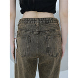 yipinpay Summer Womans Jeans High Waist Denim Trouser Baggy Streetwear Arc Design Ladies Vintage Wide Leg Straight Loose Jean Pants