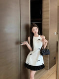 Yipinpay Vintage Dresses Women Bowknot Sleeveless Halter Ruffles Summer New Slim Elegant Mini Dress Party Chic Female Sweet