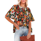 Yipinpay Women's Flower Shirt Top Fashion Summer O-Neck Blouse Short Sleeve Shirts Elegant Casual Loose Tops Blouses For Women Clothing