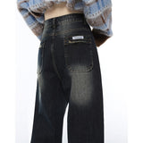 yipinpay Women Blue Jeans Vintage American Fashion Streetwear Style Bottoms Wide Leg Jean Female Baggy Trouser Straight Denim Pants