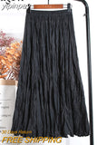 yipinpay High Waist Women's Skirt Solid Color Streetwear Leisure Simple Harajuku Pleated Midi Skirts White Faldas Mujer Saias