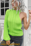 yipinpay Sweater Women One Shoulder Pullover Cut Out Long Sleeve Sweaters Fall Winter Clothes Jumper Female Streetwear Knitted Top