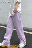 yipinpay Women's Jeans Vintage Straight Baggy High Waist Korean Fashion Streetwear Casual Pants Femme Wide Leg Purple Mom Denim Trouser