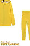 Yipinpay Tracksuit Women Two Piece Set Autumn Winter Loose Hood Sweatshirt Pullover Pants Suit Streetwear Casual Female Sportswear