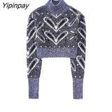 Yipinpay 2023 Women Knitted Short Sweater Autumn Winter Warm Sweet Turtleneck Long Sleeve Female Pullover Simple Vintage Tops