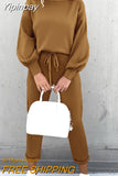 Yipinpay autumn and winter new style women's fashion high collar leisure long sleeve solid color sweater pants two-piece set
