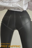 Yipinpay Autumn Y2k Fashion PU Leather Skinny Pant 2023 Slim Stretch Stitching Women Trousers Street Party Sexy Femm Pencil Pants