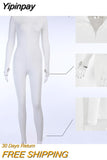 Yipinpay Ribbed Turtleneck Sport Wear Casual Jumpsuit Women Letter Embroidery Skinny Sexy Playsuit Female Fitness Rompers Overalls