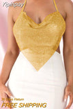 Yipinpay Sparkly Rhinestones Glitters Halter Crop Tank Tops Sexy Women Backless Chains Linked Sleeveless Vest Tops for Club Party
