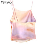 Yipinpay Women Fashion Tie-dyed Camisole Tops 2023 Vintage Sexy Folds Backless Shirts Female Side Zipper Camis Mujer