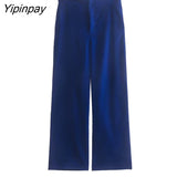 Yipinpay Women Autumn Velvet Blazer Jackets Pants Set 2023 Simple Office Single Button Coat Female Oversize Clothes Outerwear
