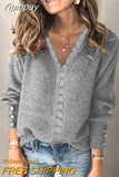 Yipinpay autumn and winter new lace V-neck coat head sweater ladies loose long sleeve solid color sweater pullover tops