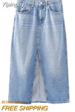 Yipinpay Blue Denim Skirt Women Slit Midi Jean Skirt Woman High Waist Long Skirts For Women Fashion 2023 Streetwear Y2k Skirts
