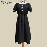 Yipinpay Sweet Autumn Women Pleated Dress JK Student Uniform Preppy Style Retro Female Dresses 2023 New High Waist