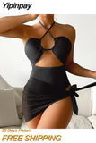 Yipinpay Women One Piece Swimsuit 3 Cover Ups Women Swimwear High Waist Solid Female Bathing Suit Beachwear Swimming Suits Biquini