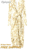 Yipinpay Print Long Dress Women Wrap Summer Midi Dresses Sarong Beach Dress Woman Long Sleeve Elegant Women's Dresses For Party 2023