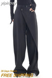 yipinpay Women Suit Pants Fold High Waist American Vintage Baggy Pants Streetwear Style Fashion Female Straight Wide Leg Trouser