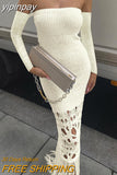 yipinpay Sexy Off Shoulder Knitted White Women Outfits Long Tassels Dress Hollow Out Fashion Autumn Winter Club Party Dress 2023