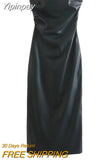 Yipinpay Black Faux Leather Dress Woman Off Shoulder Long Dresses For Women Backless Midi Bodycon Dress 2023 Sexy Party Dresses