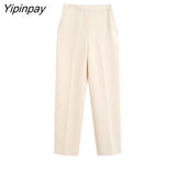 Yipinpay Newest Spring Autumn Women Vest Pant Sets 2023 Suit Office Outfits Pockets Jackets Wide Leg Trousers Basic Zipper Long Pant