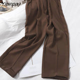 Yipinpay High Waist Winter Wide Brown Pants Elegant Woman Office Pants Trousers Loose Casual Women's Trousers Korean