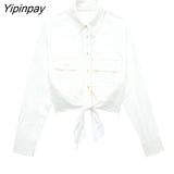 Yipinpay Fashion Women Solid Skirts Sets 2023 Summer Female Elegant Single Breasted Bow Shirts Mid-Calf A-Line Skirts With Belt Sets