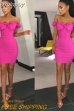 Yipinpay Brand New Women's Off Shoulder Bandage Lovely Sexy Fashion Fold Bodycon Evening Party Club Mini Dress