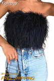Yipinpay Women Clothes Artificial Fur Feather Vest Summer 2023 Sleeveless T-shirts Strapless Fluffy Backless Slim Tube Tops Streetwear
