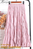 yipinpay High Waist Women's Skirt Solid Color Streetwear Leisure Simple Harajuku Pleated Midi Skirts White Faldas Mujer Saias