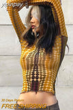 yipinpay Top Long Sleeve T-Shirts Women Dot Print Graphic Tees Autumn Winter Clothes Streetwear O Neck Bodycon Yellow Crop Top