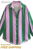 Yipinpay Fashion Stripe Spliced Women's Shirt 2023 Summer Long Sleeve Women Tops Blouse Ladies Chic Casual Shirts & Blouses New In