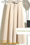 Yipinpay Women Vintage Suit Skirt With Belt Elegant Korean 2023 Casual Fashion Elastic Waist A-line Midi Skirts Office Ladies