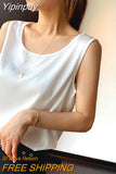 Yipinpay Summer Plus Size Women's Blouse Sleeveless Suspenders V-neck Loose Casual Fashion Vest Women Satin Silk Top Bottoming Shirt