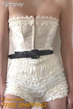 Yipinpay Women's Y2K Vintage Summer Ruffled Elastic Waist Fairycore Floral Lace Layered Shorts for Beach Nightclub Streetwear