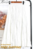 yipinpay High Waist Women's Skirt Solid Color Streetwear Leisure Simple Harajuku Pleated Midi Skirts White Faldas Mujer Saias