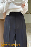 Yipinpay Summer Women Wide Leg Pants Elegant Pleated Casual Korean Loose Baggy Straight Pant Female Black Green Suit Trousers