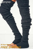 Yipinpay Womens Winter Warm Crochet Knit Leg Warmers  Casual Style Solid Color Footless Thigh High Socks Pile of Socks 2023 Black/Brown
