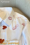 Yipinpay Blusas Mujer White Shirt Women Lip Print Casual Tops Camisa Spring Blouse Chic Love Button Shirts