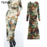 Yipinpay 2023 Women Tulle Mid-Calf Dresses Spring Elegant O-neck Slim Party Sexy Vestidos Fashion Long Sleeve Back Zipper Dresses
