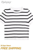 Yipinpay Fashion 2023 Striped Knit Women Tops Female Summer O-Neck Short Tops Ladies Chic Casual Slim Tops Clothes Free Shipping