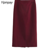 Yipinpay Elegant Women Blazer Skirts Sets 2023 Spring Fashion Female Office Lady Single Button Jackets Mid-Calf A-Line Solid Skirts
