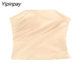 Yipinpay Fashion Women Solid Pant Sets 2023 Spring Summer Strapless Tops Women High Waiste Casual Zipper Wide Leg Pants Set