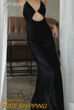 Yipinpay Sexy Womens Summer Long Evening Dress Solid Color Sleeveless Backless Hollow Out Evening Gown Hot Sale S M L