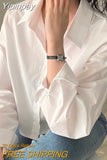 Yipinpay Split Loose Lapel Short Long Sleeved Blouse Blusas Mujer Casual White Shirt Women Roupas Femininas Wild Tops OL Shirts