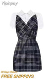 Yipinpay Plaid Mini Dress Woman French Vintage Short Party Dress Puff Sleeve 2023 Summer Slim Casual One Piece Dress Korean Fashion