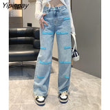 Yipinpay Embroidered High Street Loose Wide Leg Jeans Woman