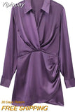 Yipinpay 2023 Satin Shirt Dress Woman Multicolor Short Dresses For Women Long Sleeve Mini Dress Elegant Casual Women's Dresses