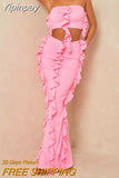 Yipinpay Fashion Womens 2 Piece Summer Outfits Off Shoulder Ruffle Tube Tops Long Bodycon Skirt Set Club Street Style Skin-Friendly